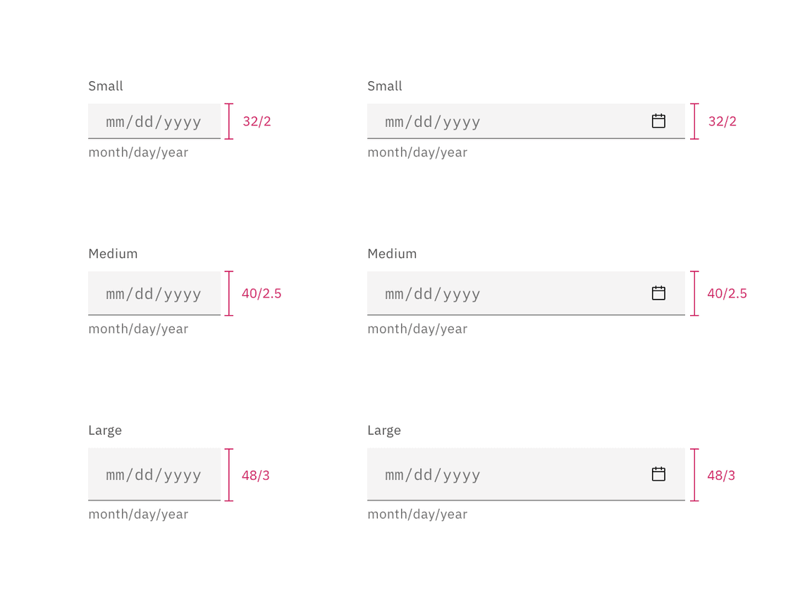 Sizes for simple and single date calendar sizes